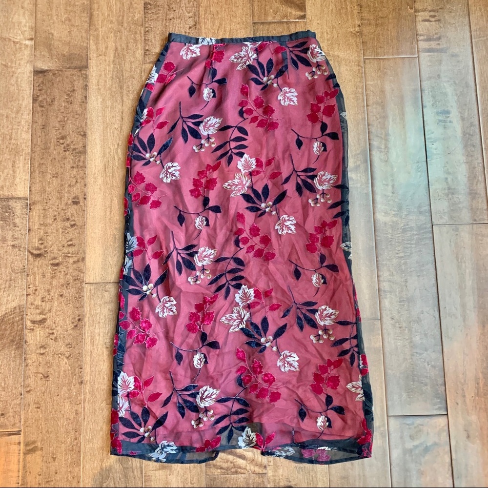 Vintage Velvet Floral Long Skirt